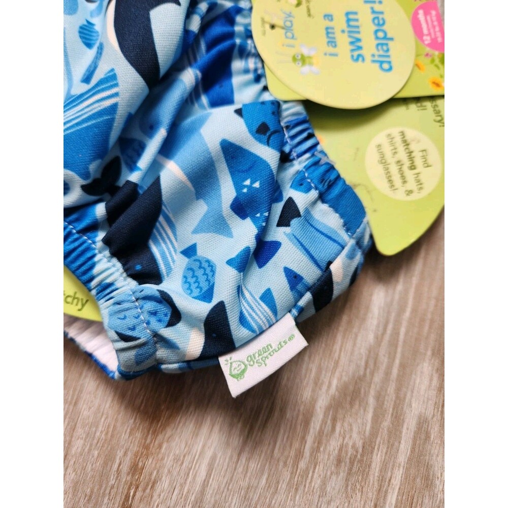 NWT i play iplay green sprouts Swim Swimsuit Diaper Reusable Blue Sharks 12M - Picture 2 of 10